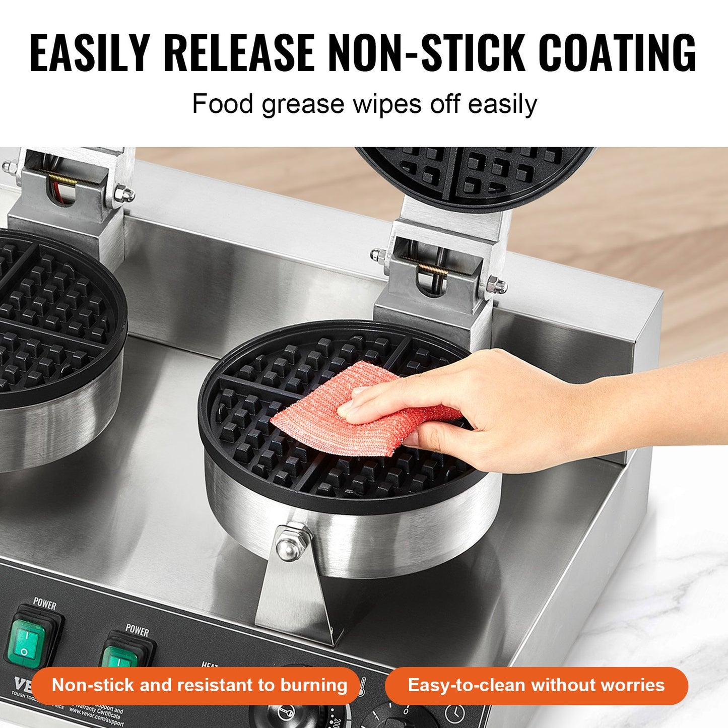 Máquina Profissional de Waffles Dupla 2460W em Aço Inox