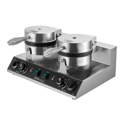 Máquina Profissional de Waffles Dupla 2460W em Aço Inox