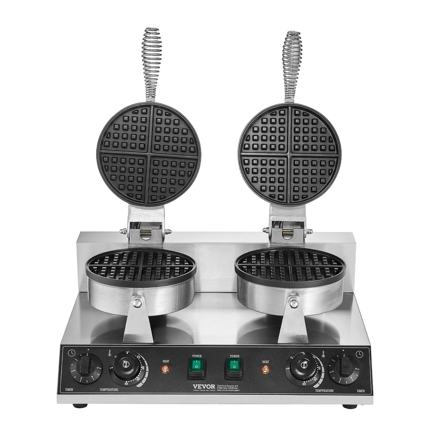 Máquina Profissional de Waffles Dupla 2460W em Aço Inox