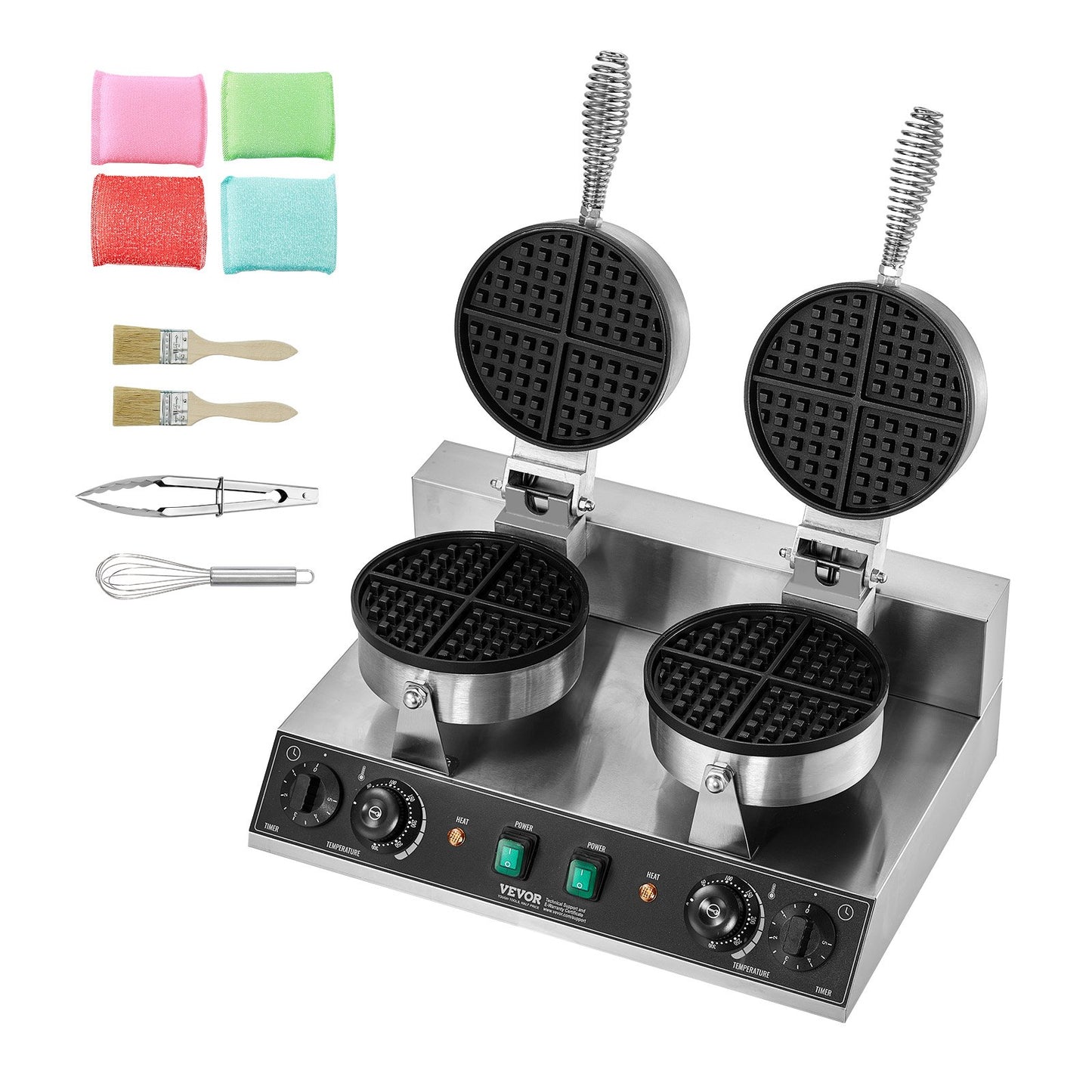 Máquina Profissional de Waffles Dupla 2460W em Aço Inox