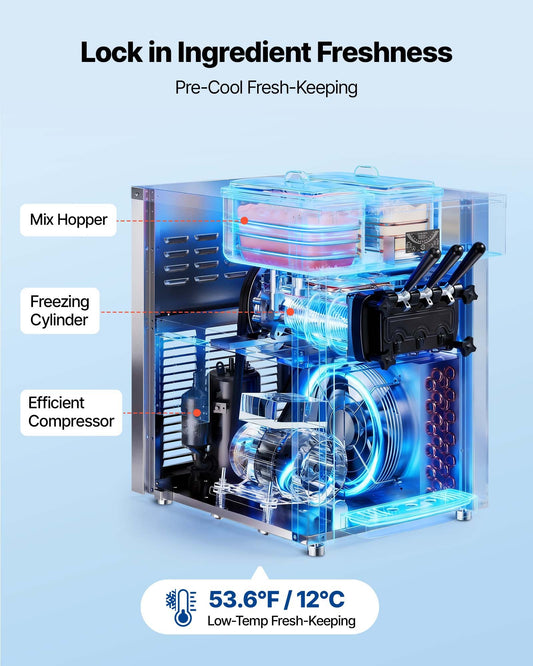 Máquina de Gelados Soft Comercial 3 Sabores 2200W