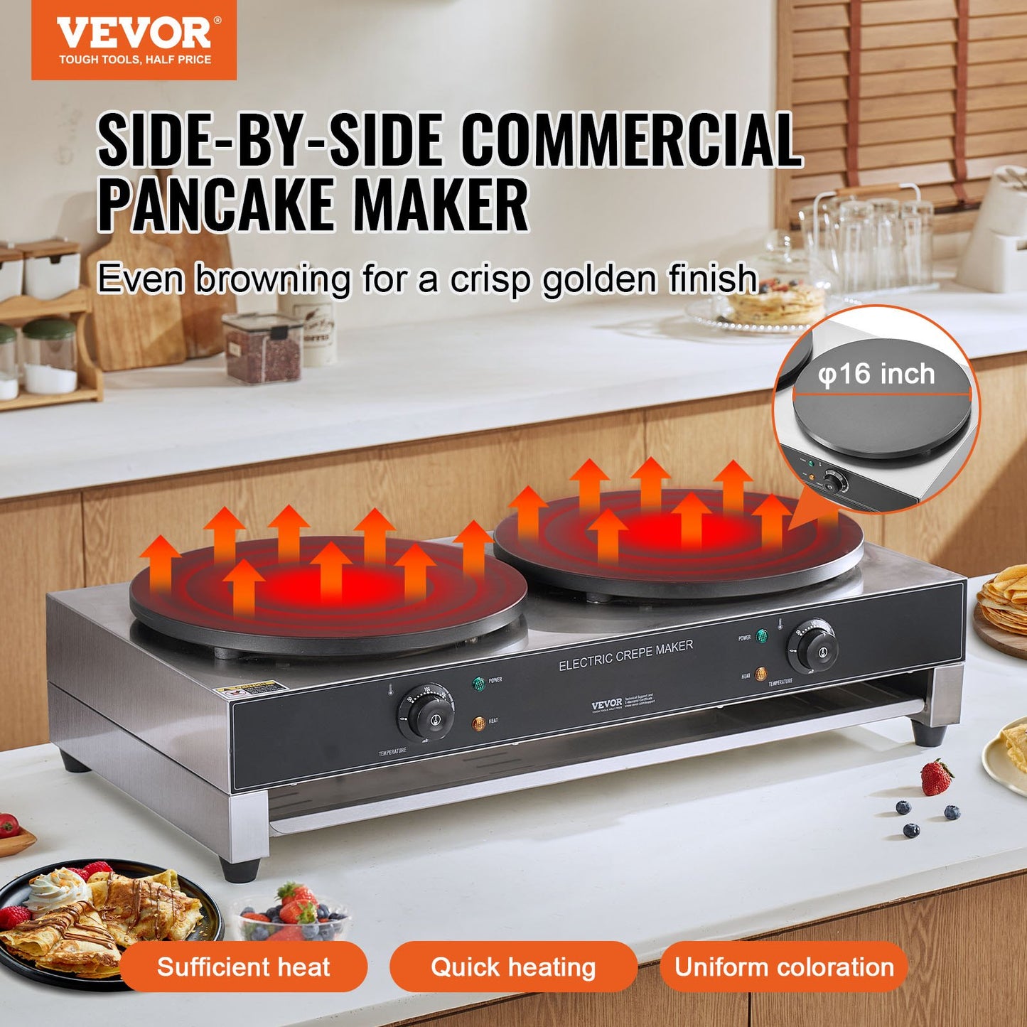 Máquina Elétrica de Crepes Dupla 16'' 3400W Profissional