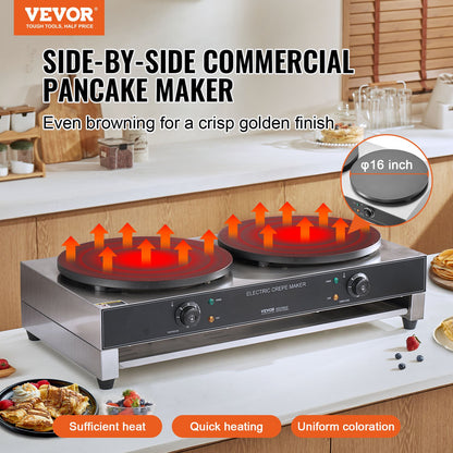 Máquina Elétrica de Crepes Dupla 16'' 3400W Profissional