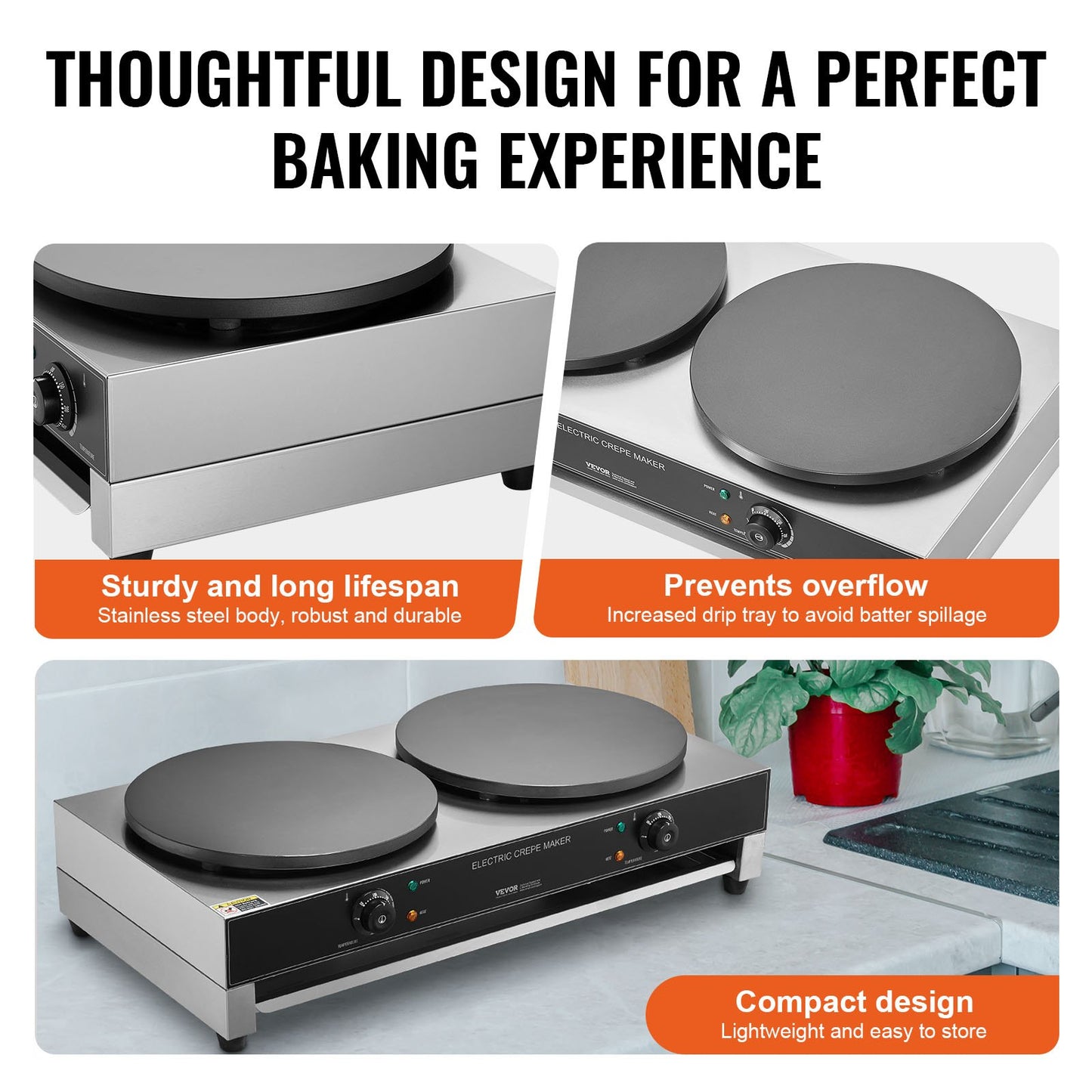 Máquina Elétrica de Crepes Dupla 16'' 3400W Profissional