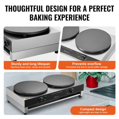 Máquina Elétrica de Crepes Dupla 16'' 3400W Profissional