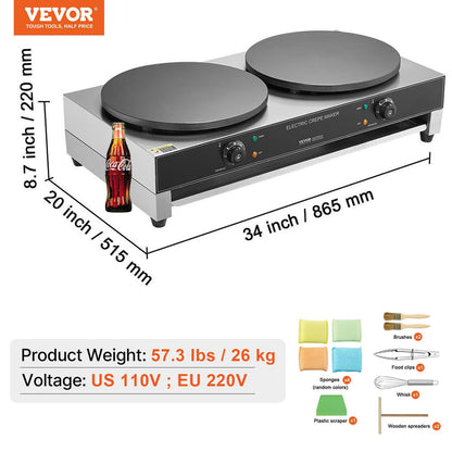 Máquina Elétrica de Crepes Dupla 16'' 3400W Profissional