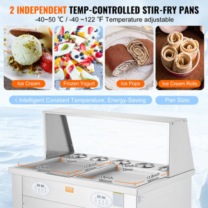 Máquina Comercial de Gelado Frito VEVOR com 2 Placas