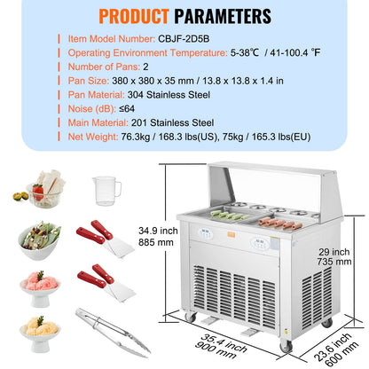 Máquina Comercial de Gelado Frito VEVOR com 2 Placas