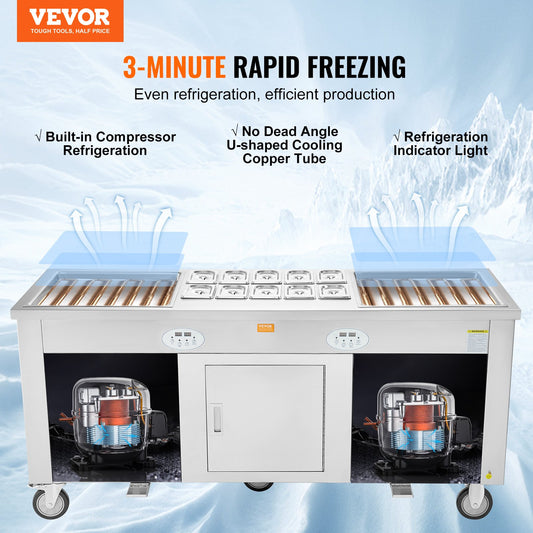 Máquina Comercial de Gelado Frito em Rolo VEVOR 2 Pans