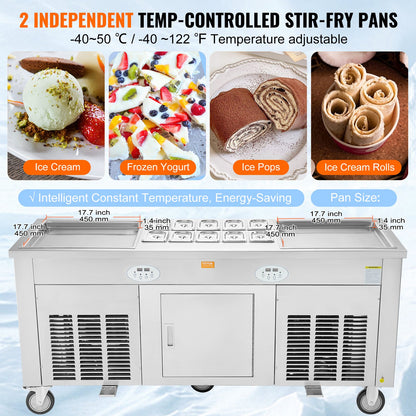 Máquina Comercial de Gelado Frito em Rolo VEVOR 2 Pans