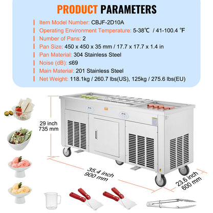 Máquina Comercial de Gelado Frito em Rolo VEVOR 2 Pans