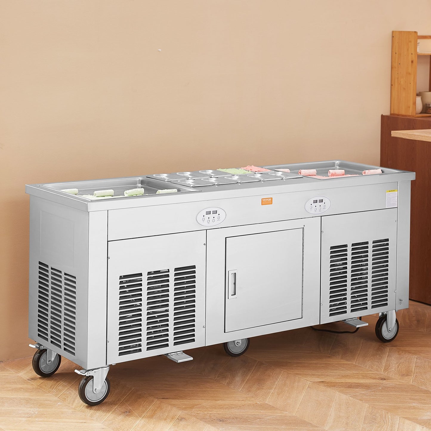 Máquina Comercial de Gelado Frito em Rolo VEVOR 2 Pans