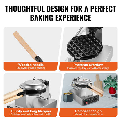 Máquina Profissional para Waffles Bolha 1400W VEVOR