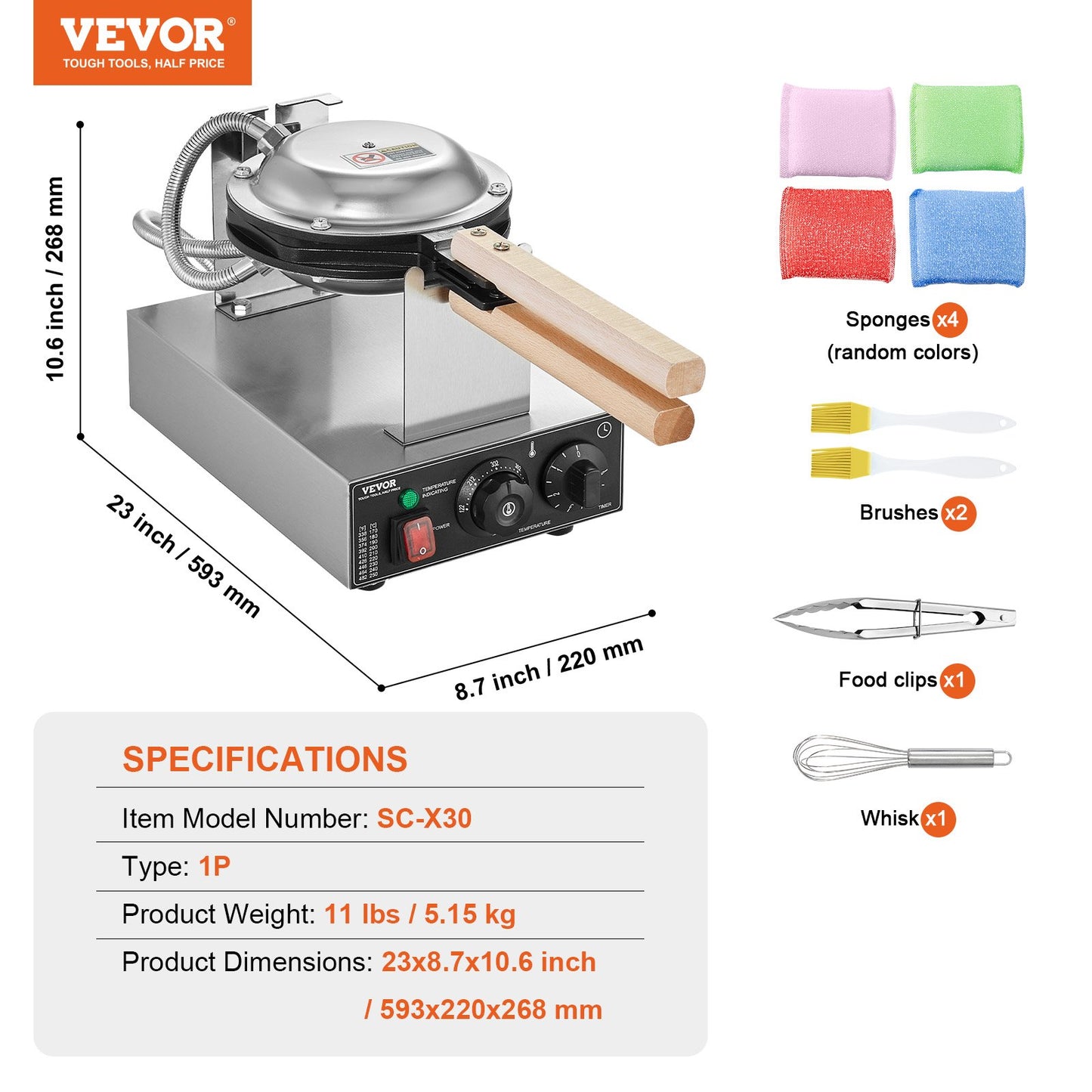 Máquina Profissional para Waffles Bolha 1400W VEVOR