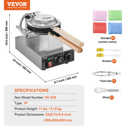 Máquina Profissional para Waffles Bolha 1400W VEVOR