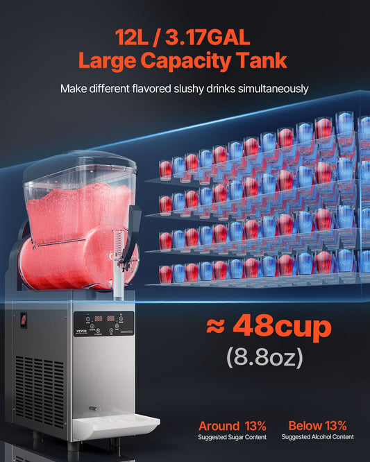 Máquina Slushy Comercial VEVOR 12L em Aço Inoxidável