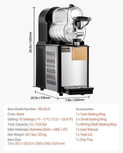 Máquina Slushy Comercial VEVOR 3L Inox para Bebidas