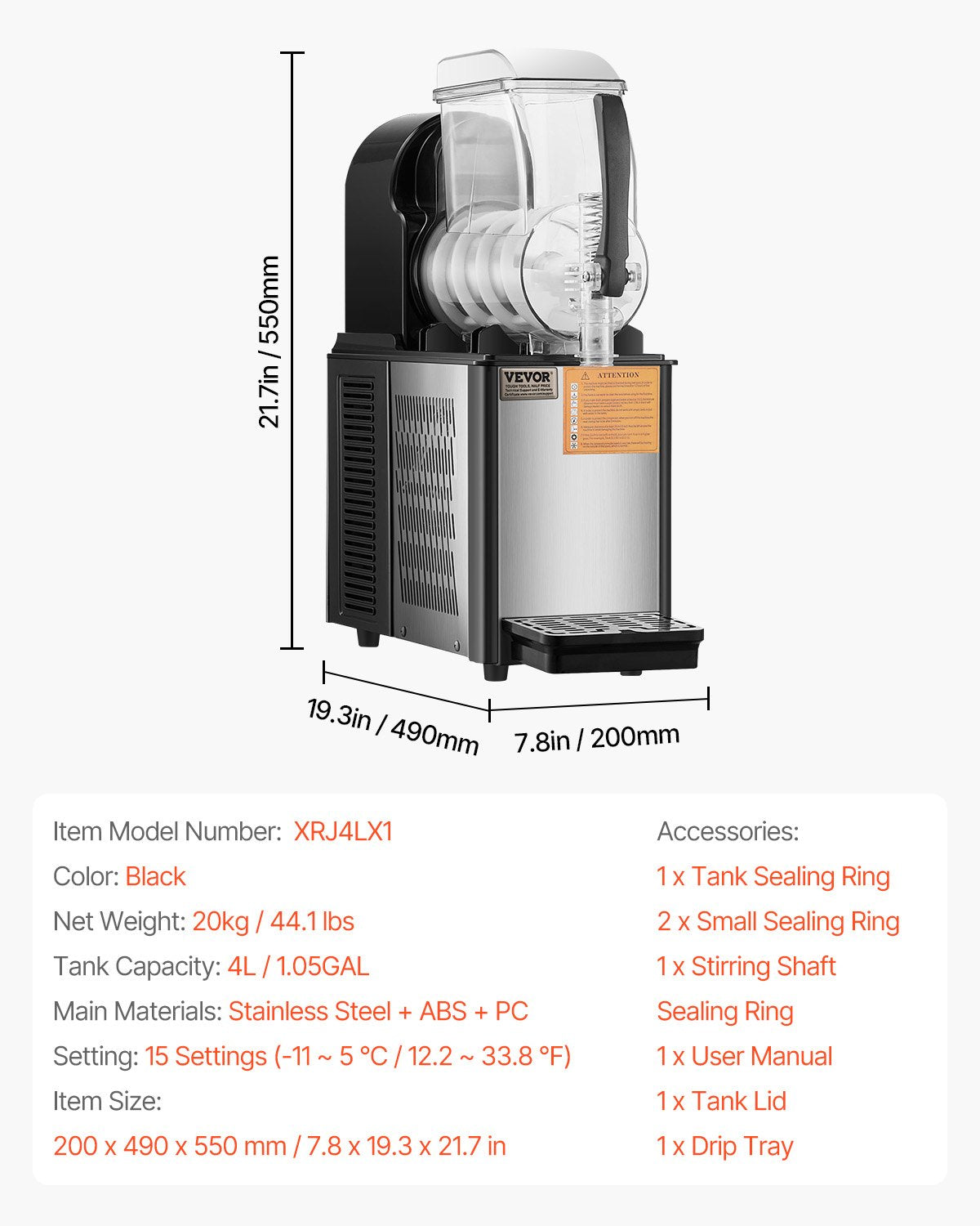 Máquina Slushy Comercial 4L VEVOR em Aço Inoxidável