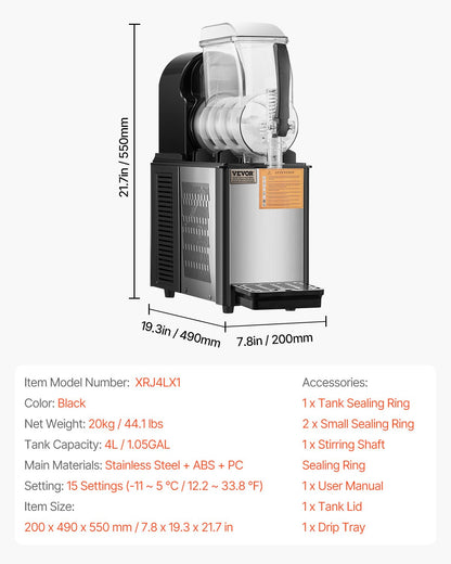 Máquina Slushy Comercial 4L VEVOR em Aço Inoxidável