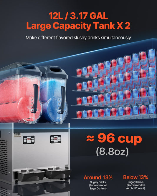 Máquina Slushy Comercial Duplo Tanque 12L VEVOR