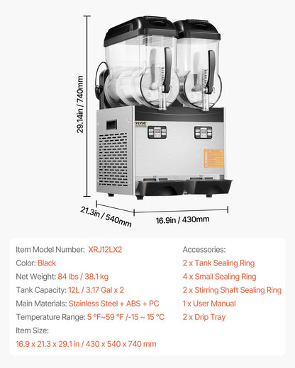 Máquina Slushy Comercial Duplo Tanque 12L VEVOR