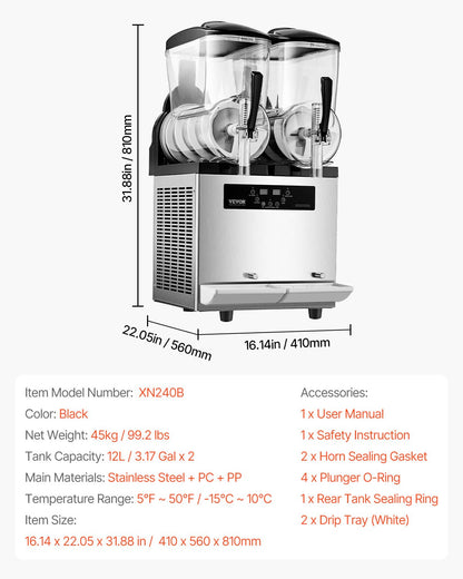 Máquina Slushy Comercial Dupla 12L - VEVOR