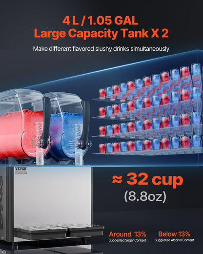 Máquina Slushy Comercial VEVOR 4Lx2 Tanques Duplos