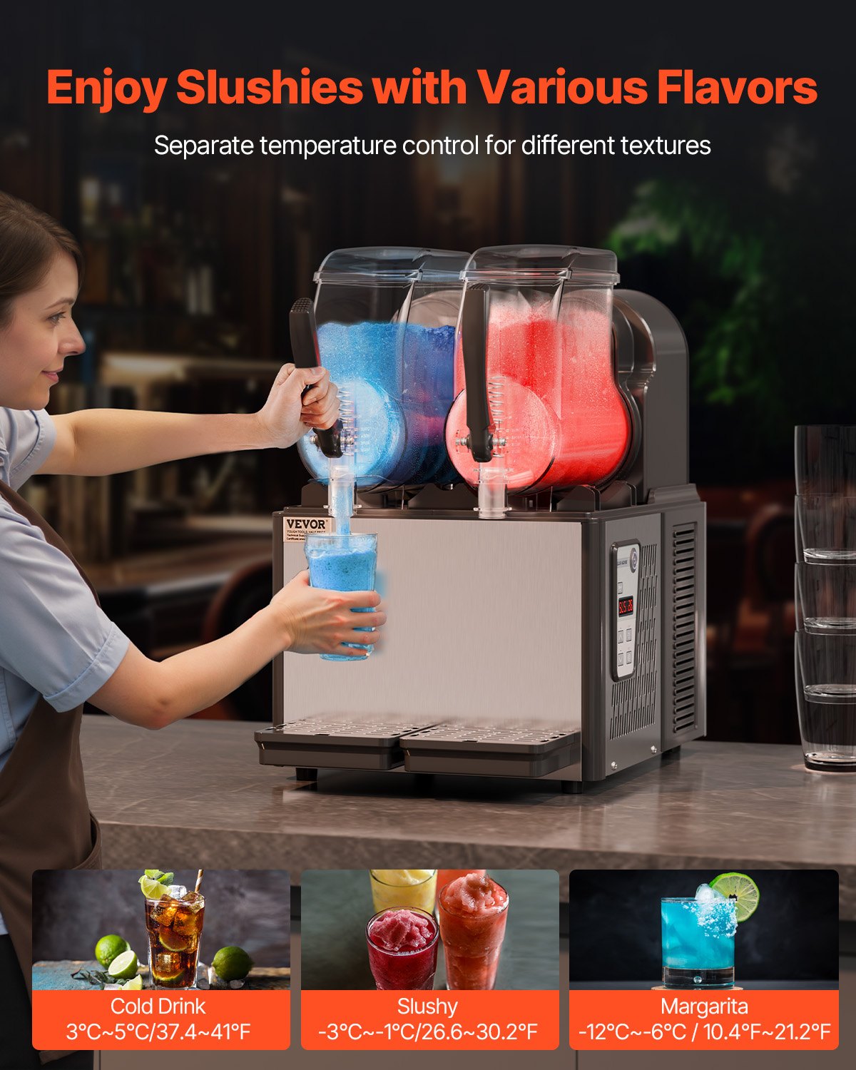 Máquina Slushy Comercial VEVOR 4Lx2 Tanques Duplos
