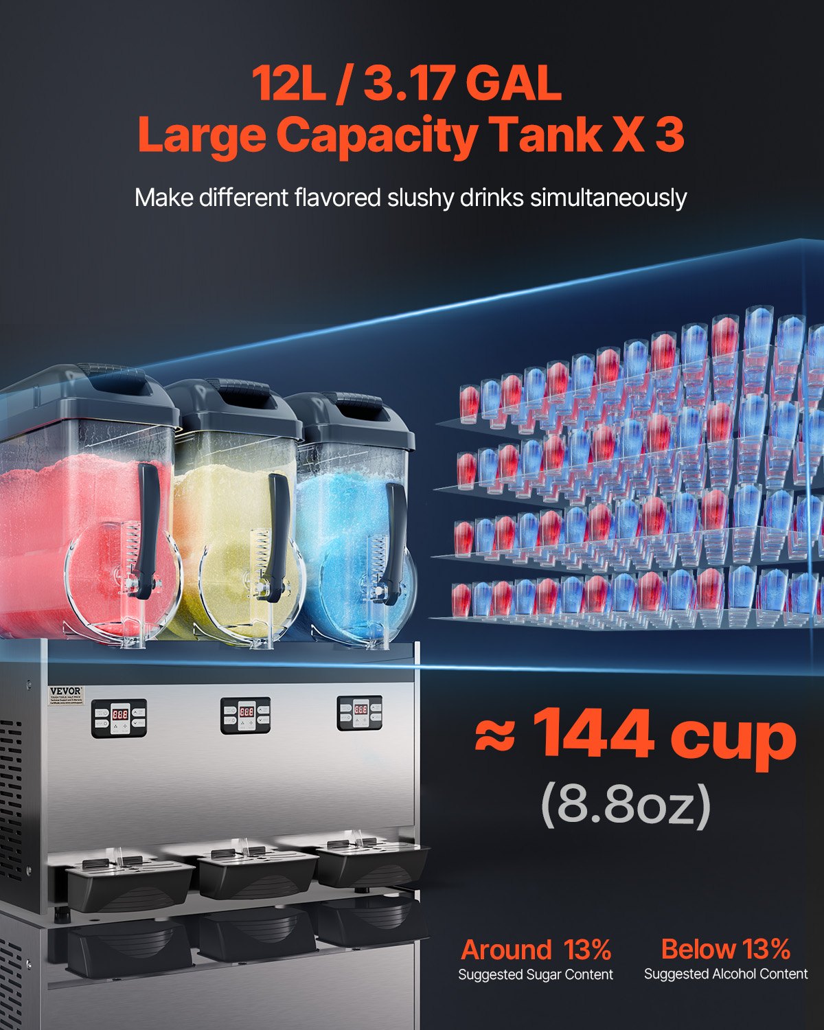 Máquina Slushy Comercial Tripla 12L VEVOR em Aço Inox