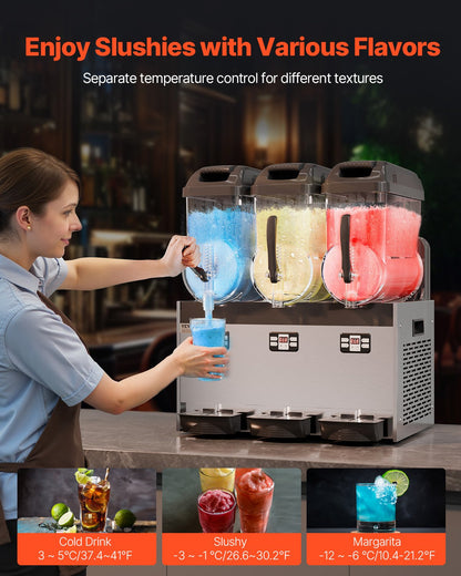 Máquina Slushy Comercial Tripla 12L VEVOR em Aço Inox