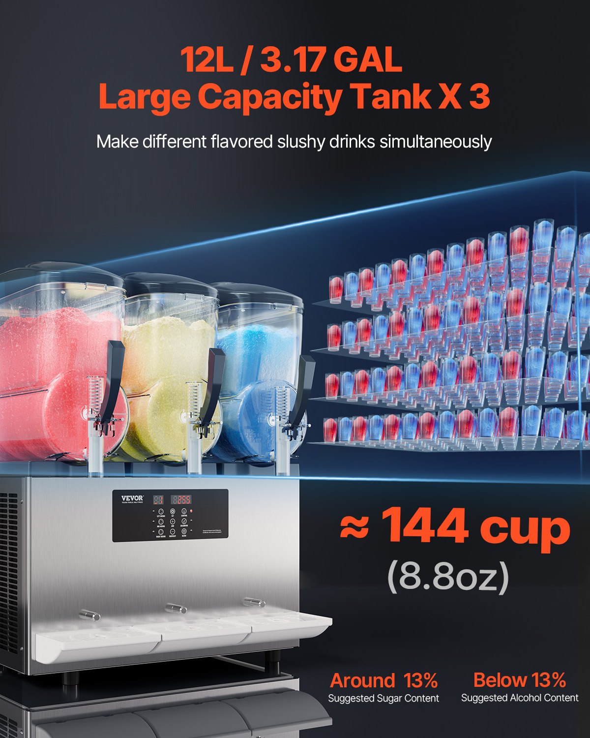 Máquina Slushy Comercial VEVOR 12Lx3 Tanques Triplo