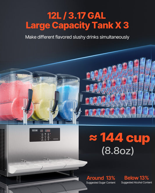 Máquina Slushy Comercial VEVOR 12Lx3 Tanques Triplo