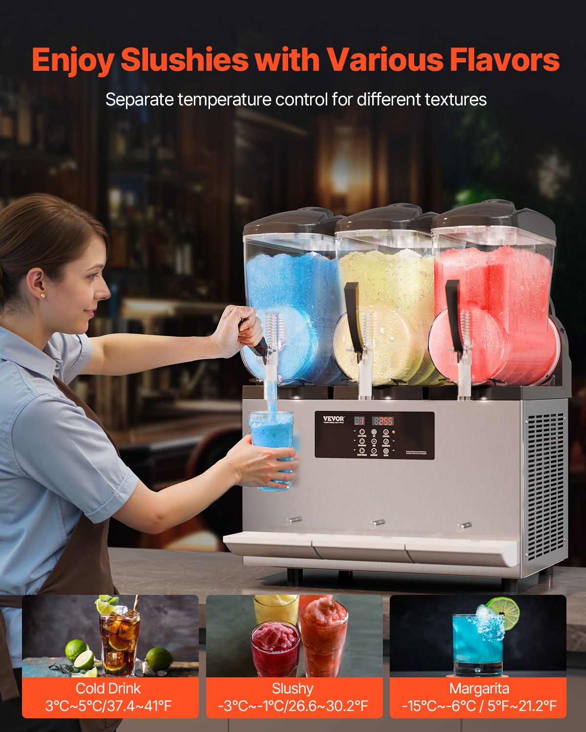 Máquina Slushy Comercial VEVOR 12Lx3 Tanques Triplo