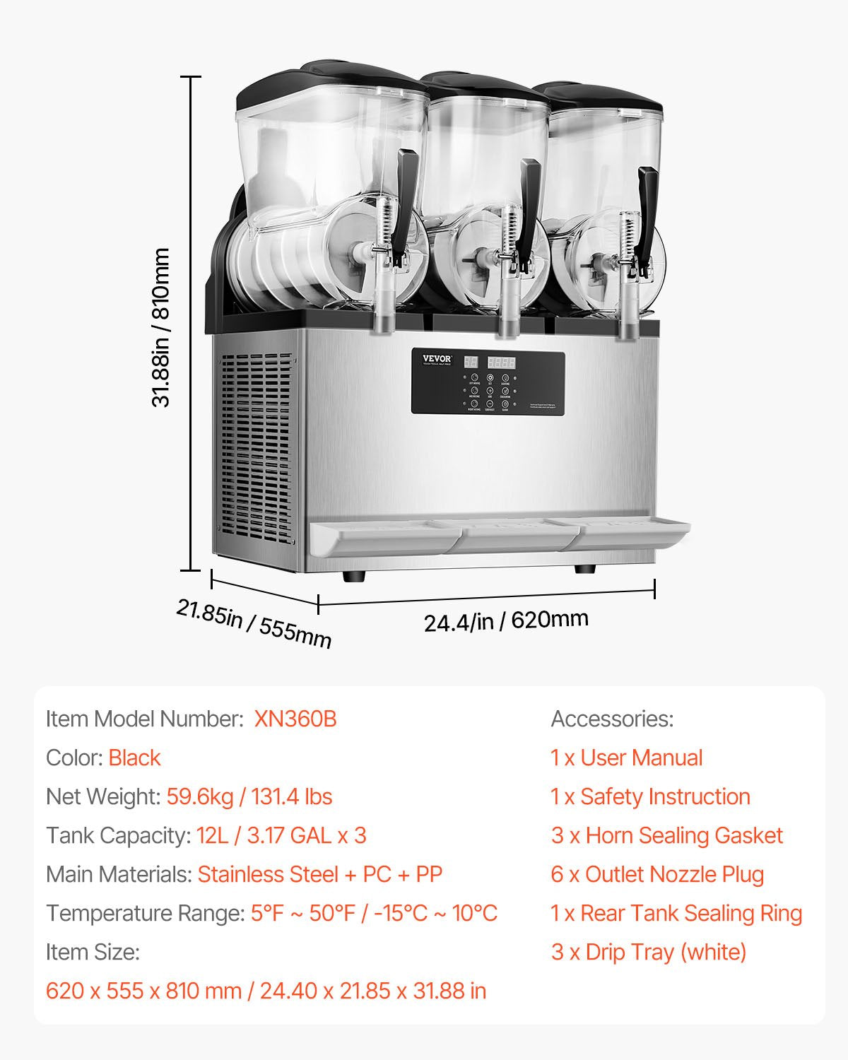 Máquina Slushy Comercial VEVOR 12Lx3 Tanques Triplo