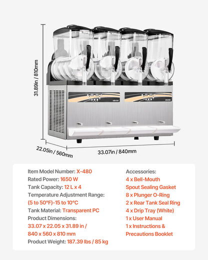 Máquina Slushy VEVOR 12L x4 Tanques para Negócios