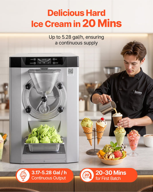 Máquina Comercial de Gelado Duro VEVOR 2000W 12-20L/h