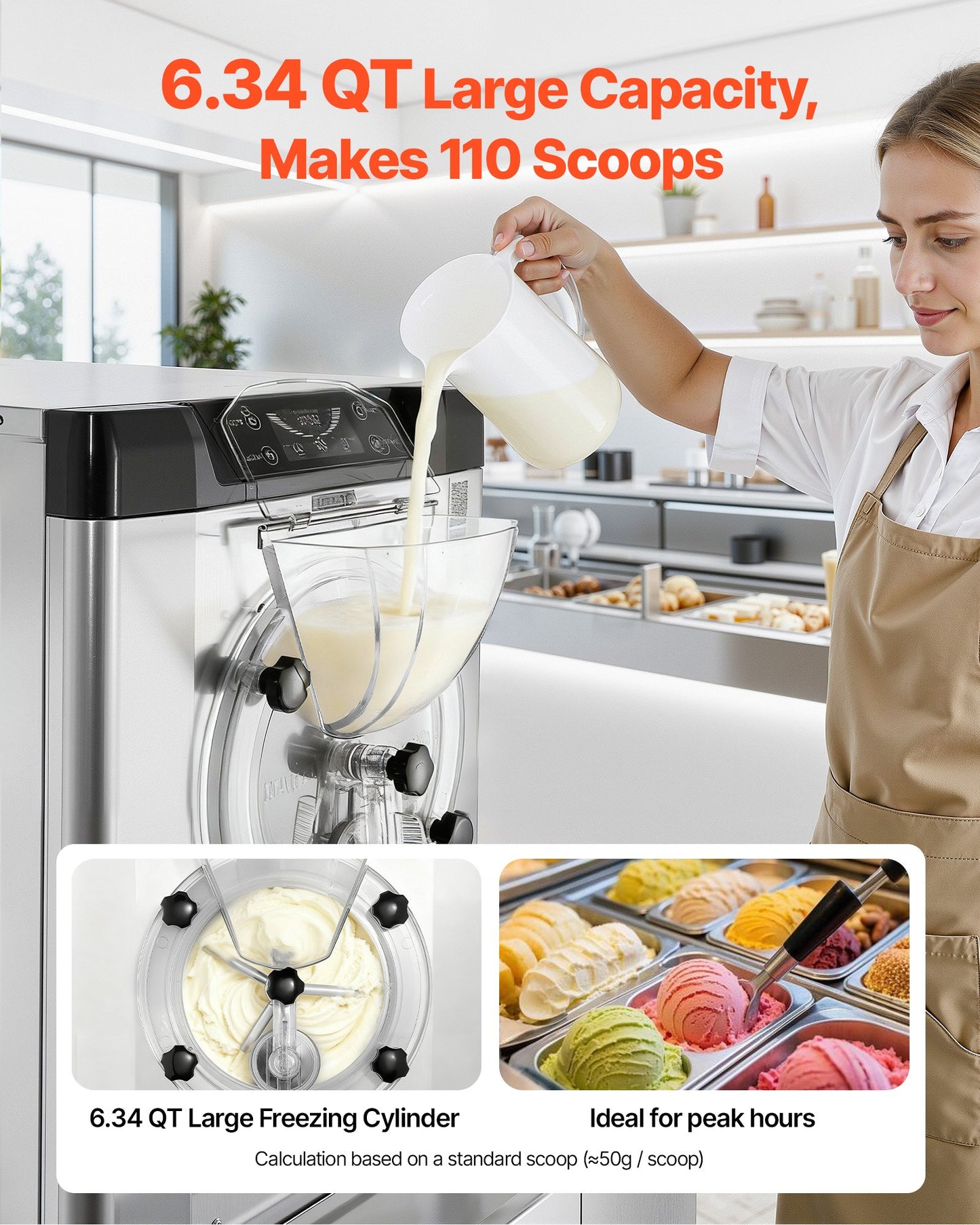 Máquina Comercial de Gelado Duro VEVOR 2000W 12-20L/h