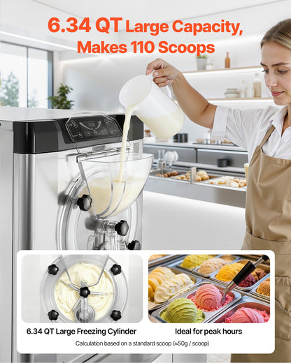 Máquina Comercial de Gelado Duro VEVOR 2000W 12-20L/h
