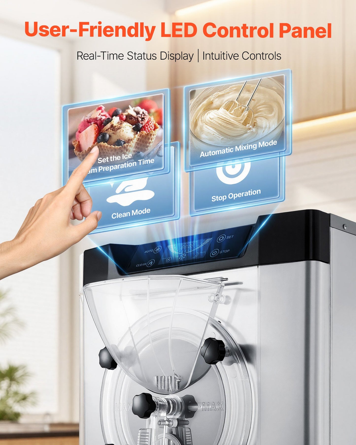 Máquina Comercial de Gelado Duro VEVOR 2000W 12-20L/h