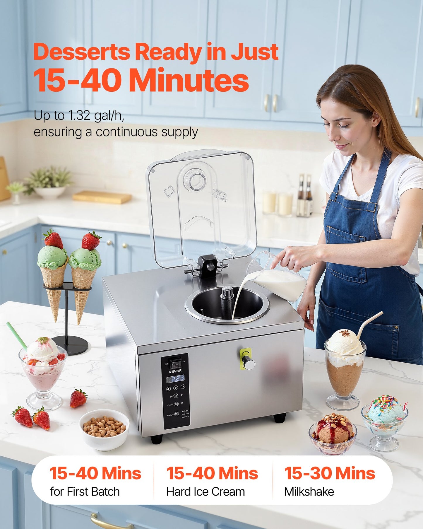 Máquina Comercial de Gelado Duro VEVOR 5L/h 500W