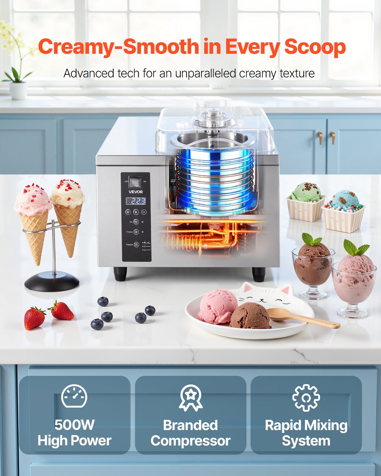 Máquina Comercial de Gelado Duro VEVOR 5L/h 500W