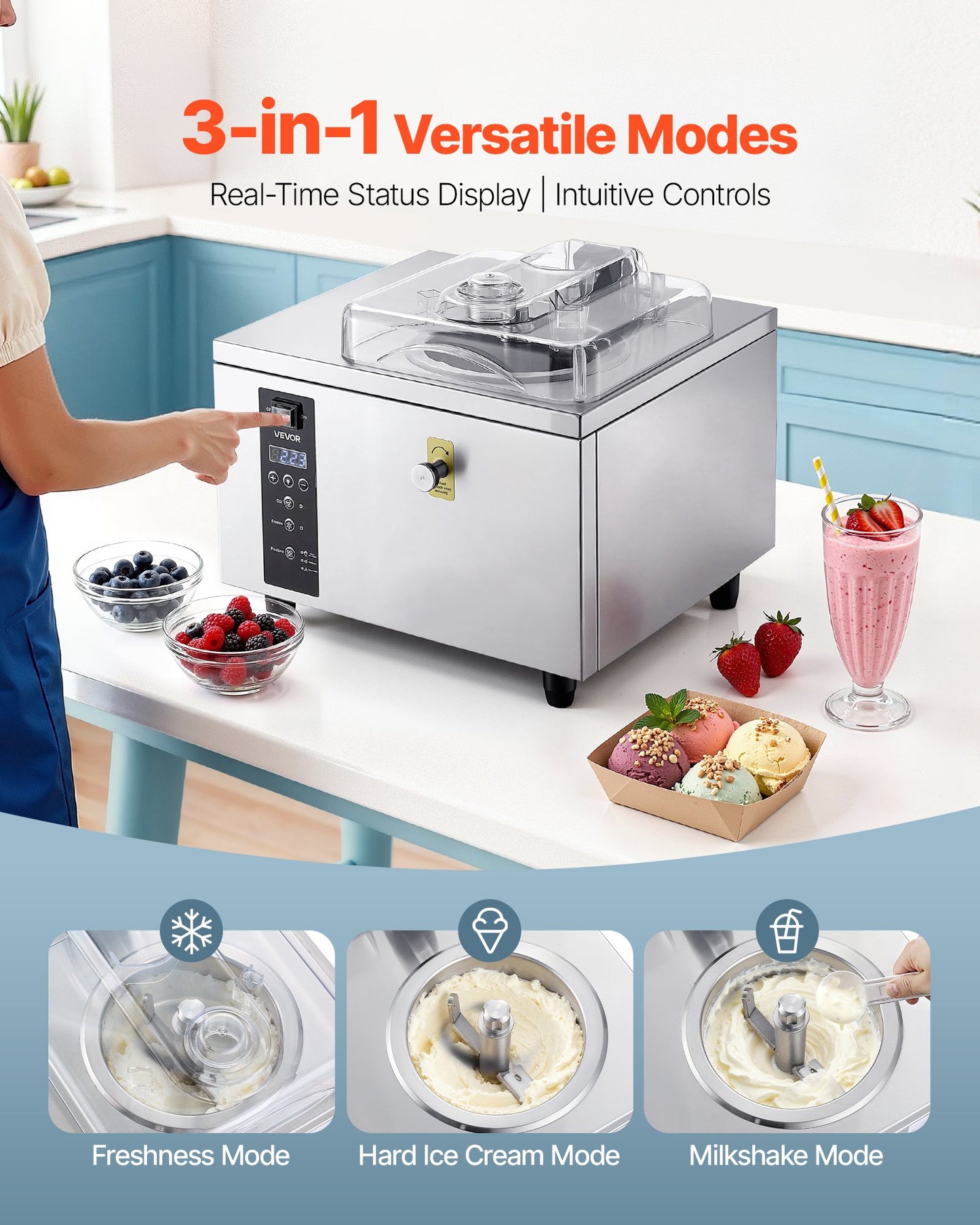 Máquina Comercial de Gelado Duro VEVOR 5L/h 500W