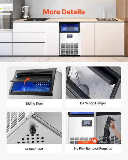 Máquina de Gelo Comercial VEVOR 100lbs/24H com Armazenamento