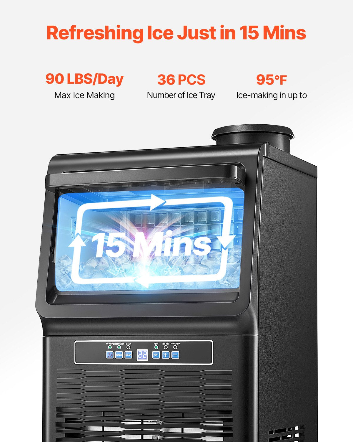Máquina de Gelo VEVOR 90lbs/24H com Display LED