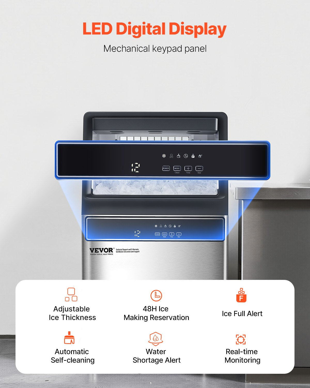 Máquina de Gelo Comercial VEVOR 110lbs/24H com Armazenamento