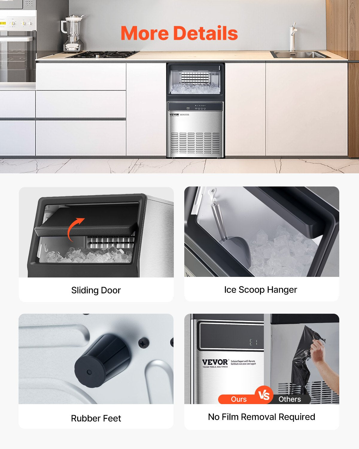 Máquina de Gelo Comercial VEVOR 110lbs/24H com Armazenamento