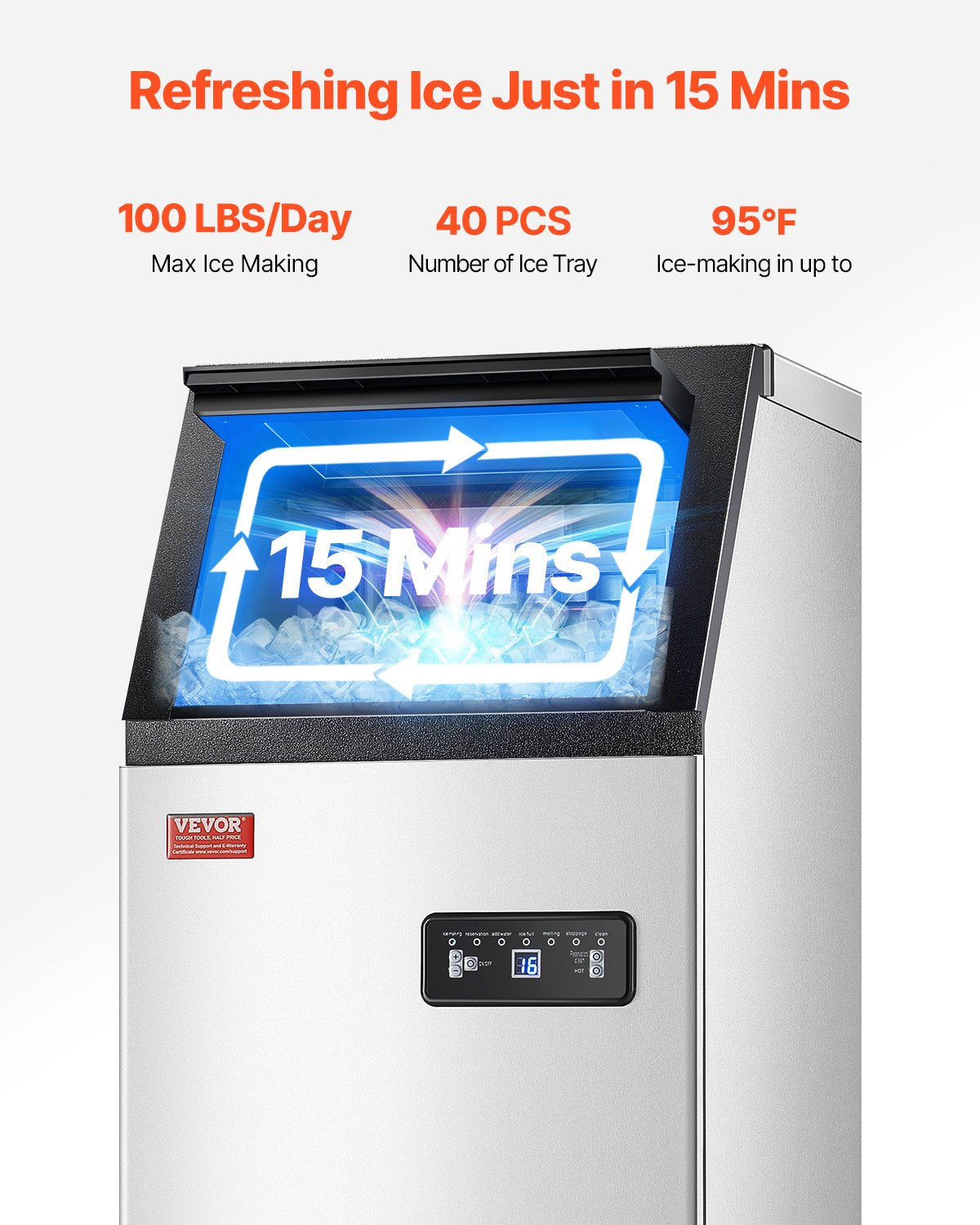 Máquina de Gelo Comercial VEVOR 100lbs/24H com Display LED