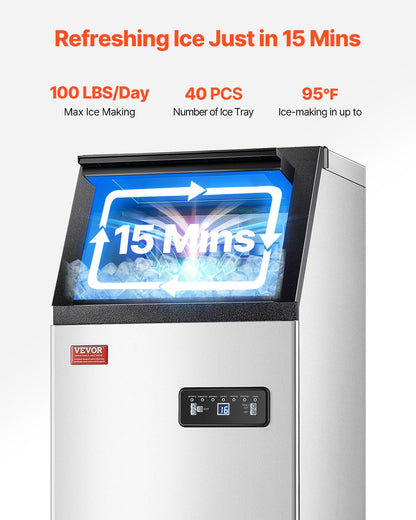 Máquina de Gelo Comercial VEVOR 100lbs/24H com Display LED