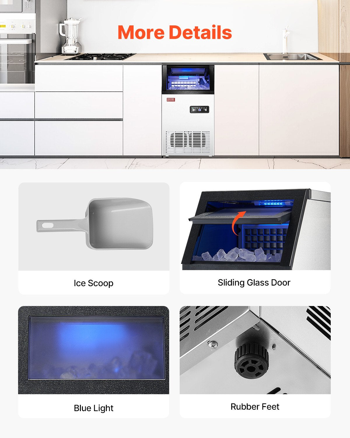 Máquina de Gelo Comercial VEVOR 100lbs/24H com Display LED