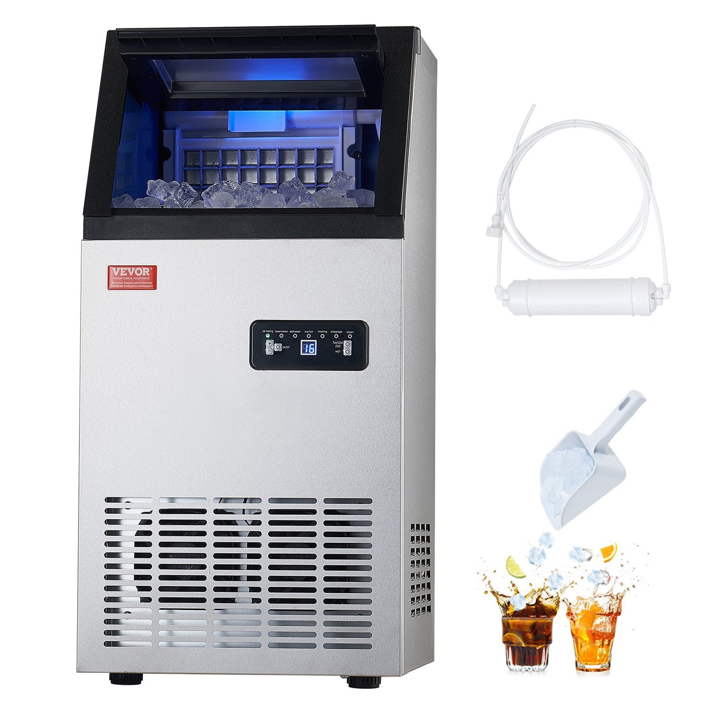 Máquina de Gelo Comercial VEVOR 100lbs/24H com Display LED